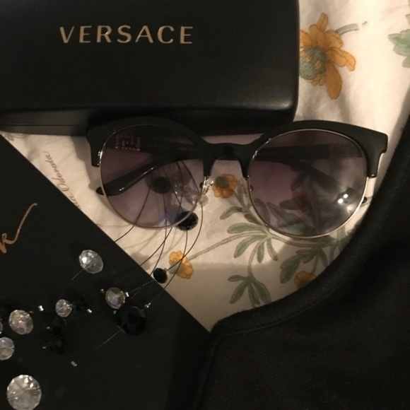 Versace | Accessories | Versace Black Crystal Greek Sunglasses | Poshmark